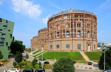 Gasometer Vienna by Bwag is used under CC BY-SA 4.0 / Enhanced slightly from original