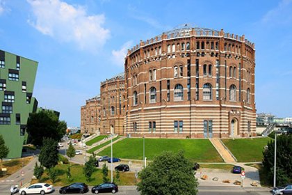 Gasometer Vienna by Bwag is used under CC BY-SA 4.0 / Enhanced slightly from original